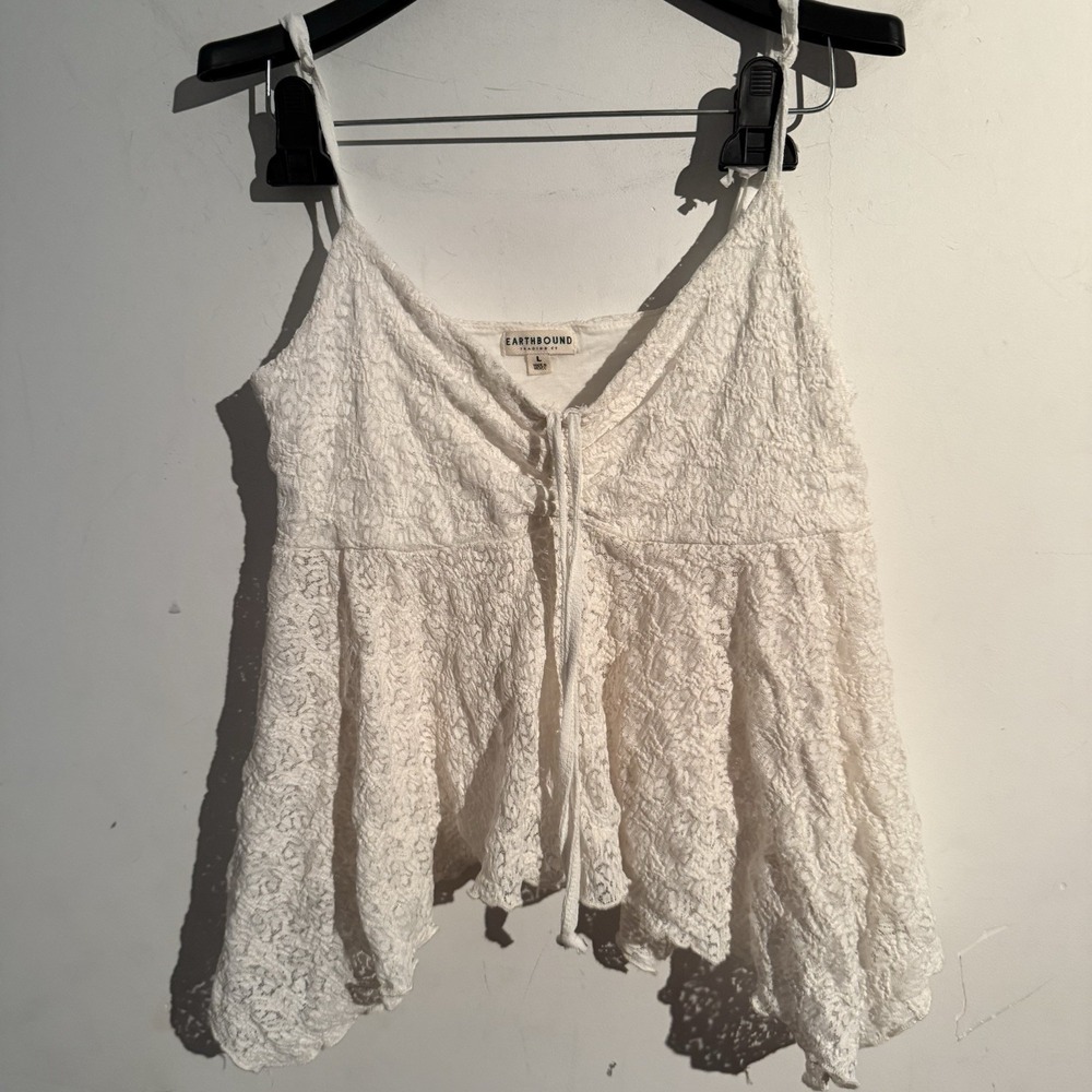 Y2K Earthbound Large Lace Fairy Tank Dainty Boho Cottagecore Coquette Asymmetric